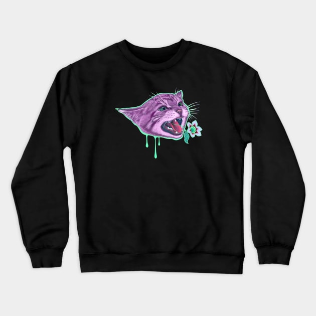 Here Kitty Kitty in Purple Crewneck Sweatshirt by Caia Koopman